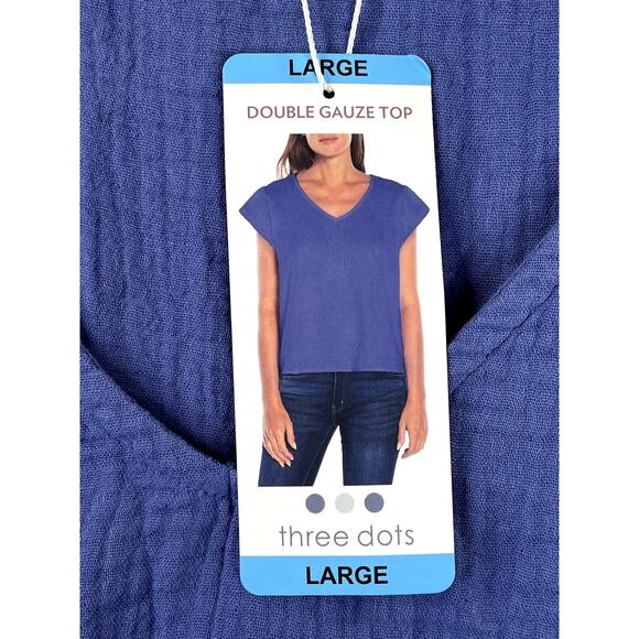 NWT Three Dots Double Gauze women's top in periwinkle, size L - Picture 3 of 9